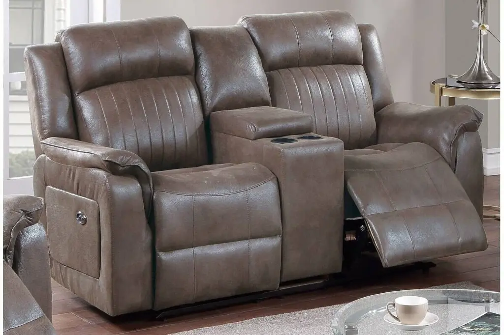 Power Motion Loveseat Console Modern Classic Dark Coffee Leatherette Recliner Esofastore