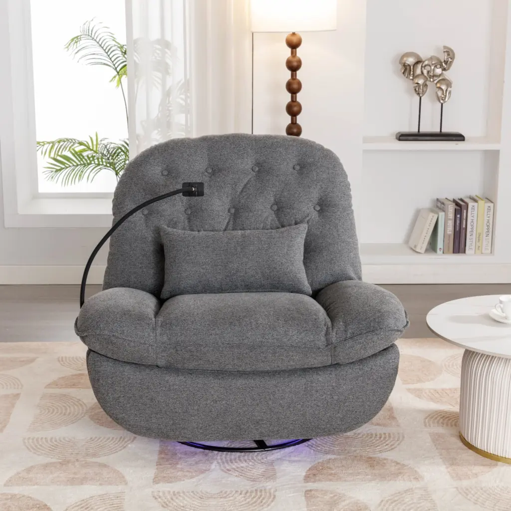 Elegant Grey Velvet Recliner 270-Degree Swivel - Power & Voice Control Bluetooth and USB Ports HATNOKIL
