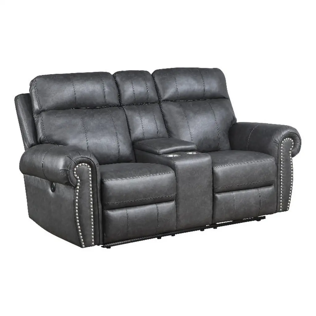 Lexicon Granville Faux Leather Power Double Reclining Love Seat Gray - Electric Recliner Sofa