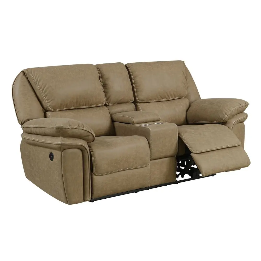 Madrona Burke Power Console Loveseat Dual Recliners and Hidden Storage