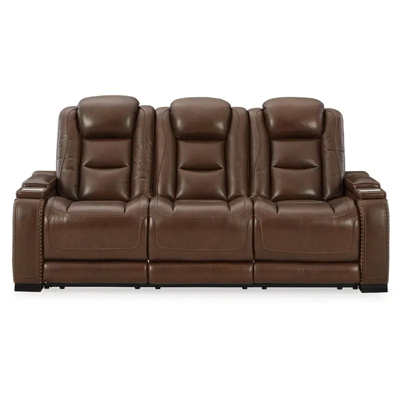 Pemberly Row Leather Power Reclining Sofa Headrest Brown - Comfortable Recliner Sofa