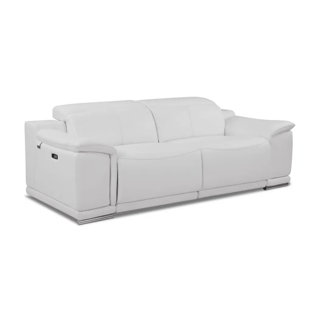Power Reclining Sofa White - Genuine Italian Leather Art Deco Tufting Ponnky