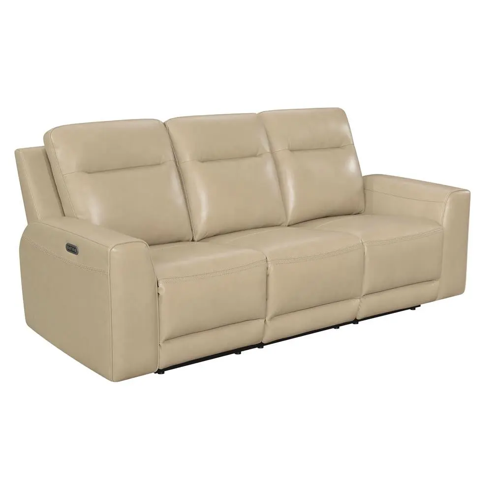 Doncella Beige Sand Leather Power Reclining Sofa Steve Silver Company