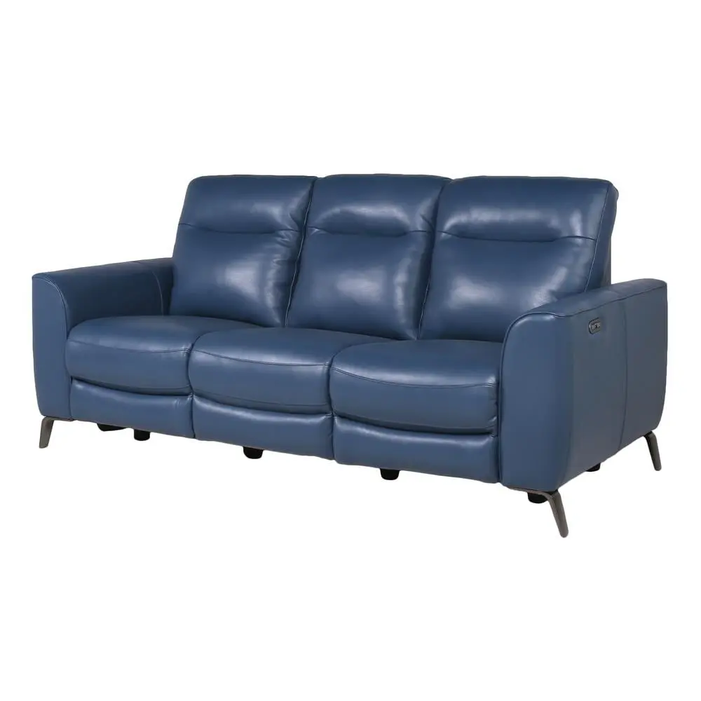 Sansa Ocean Blue Top Grain Leather Power Reclining Sofa Steve Silver Company