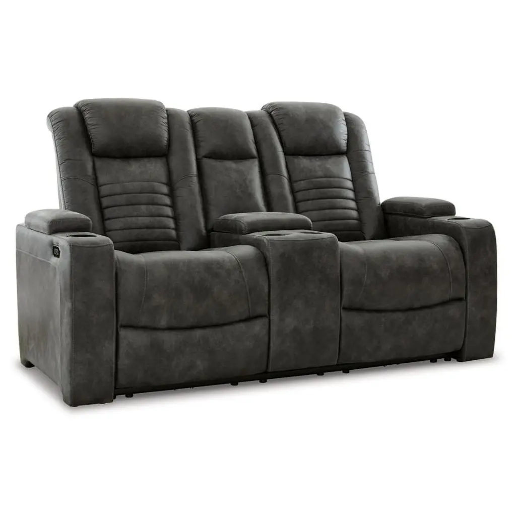 Ashley Furniture Soundcheck Faux Leather Power Reclining Loveseat Gray