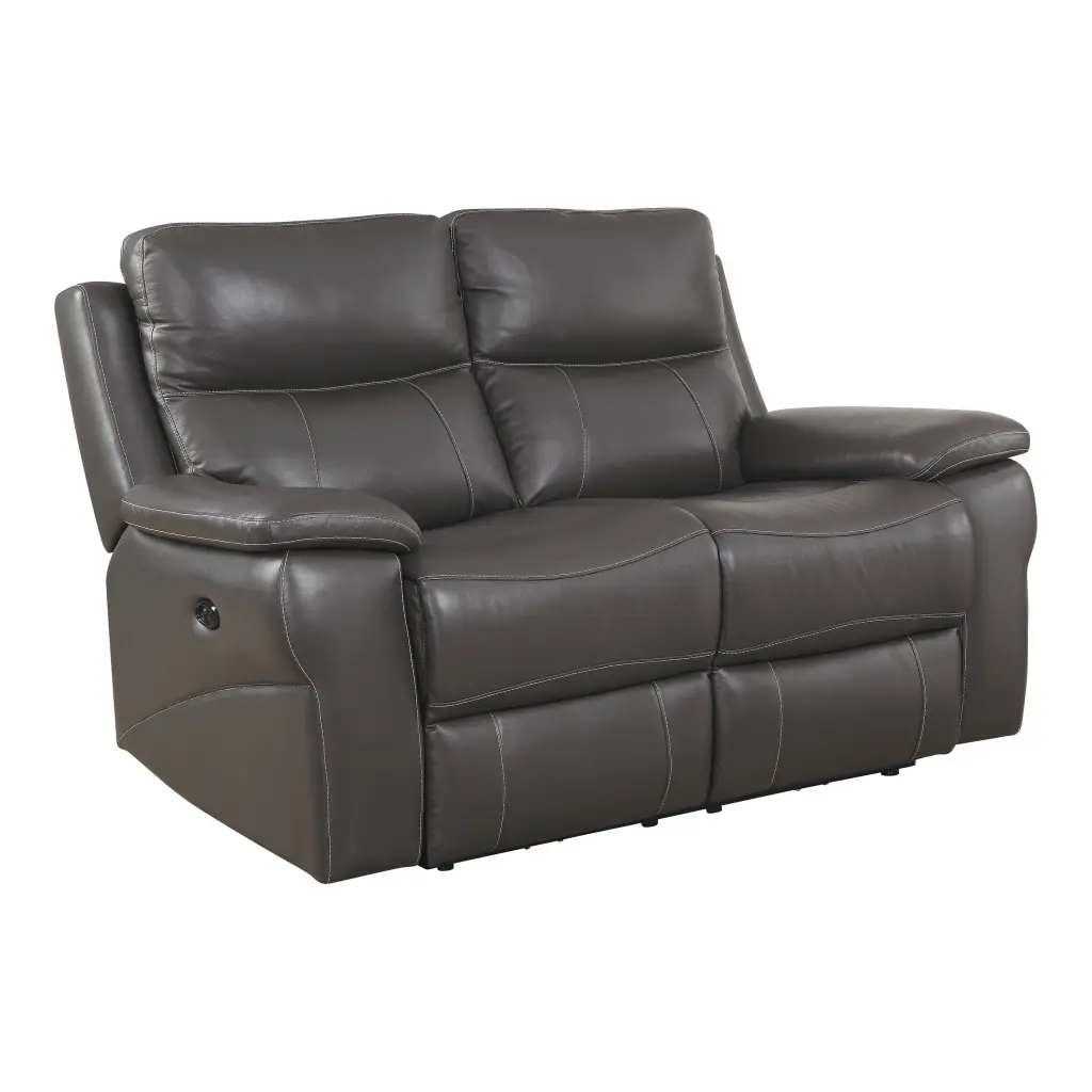 Furniture America Modern Leather Power Reclining Loveseat Gray