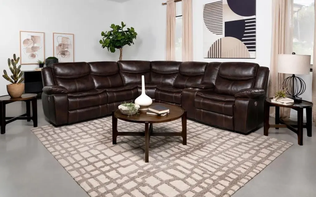 Coaster Sycamore Faux Leather Power Reclining Sectional Sofa Dark Brown Coaster Company