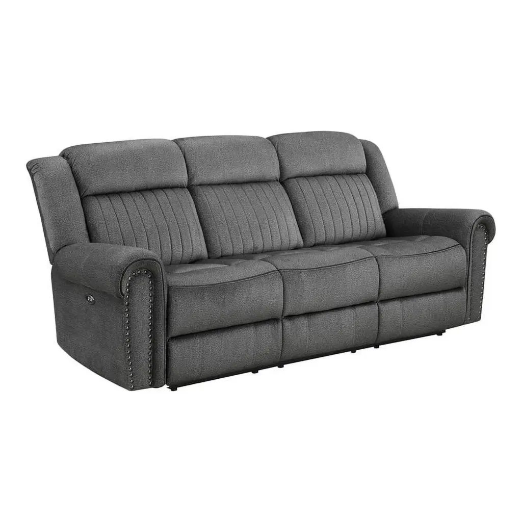 Lexicon Brennen Wood & Microfiber Power Double Reclining Sofa Charcoal Comfortable Seating