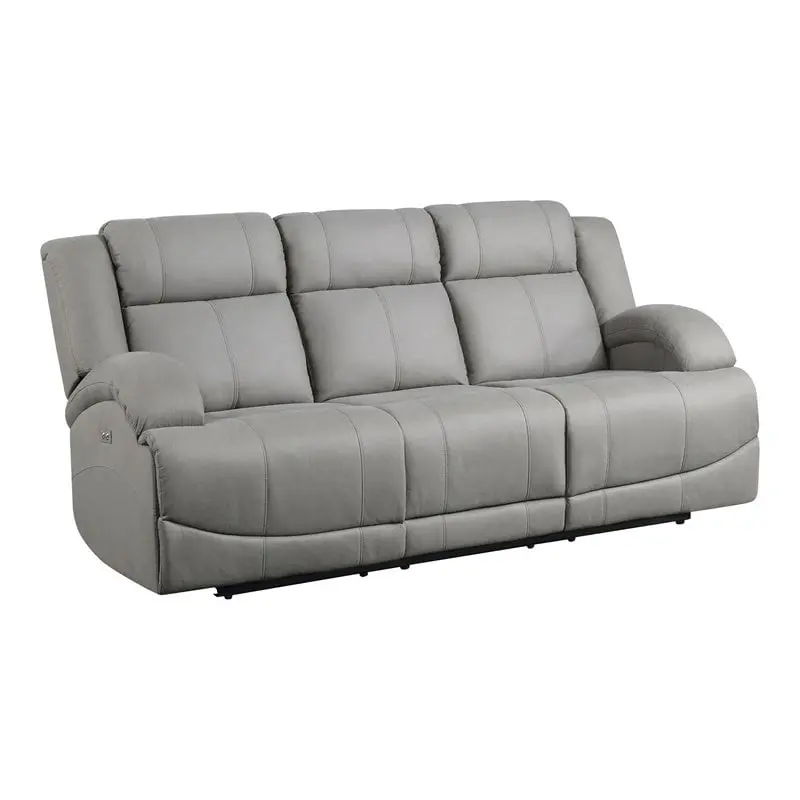 Lexicon Camryn Traditional Wood & Fabric Power Double Reclining Sofa Gray Elegant Living Room