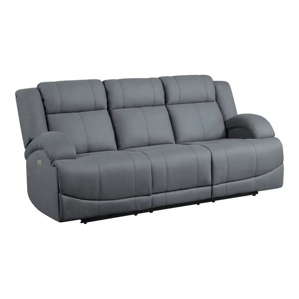 Lexicon Camryn Wood & Fabric Power Double Reclining Sofa Graphite Blue Stylish Home