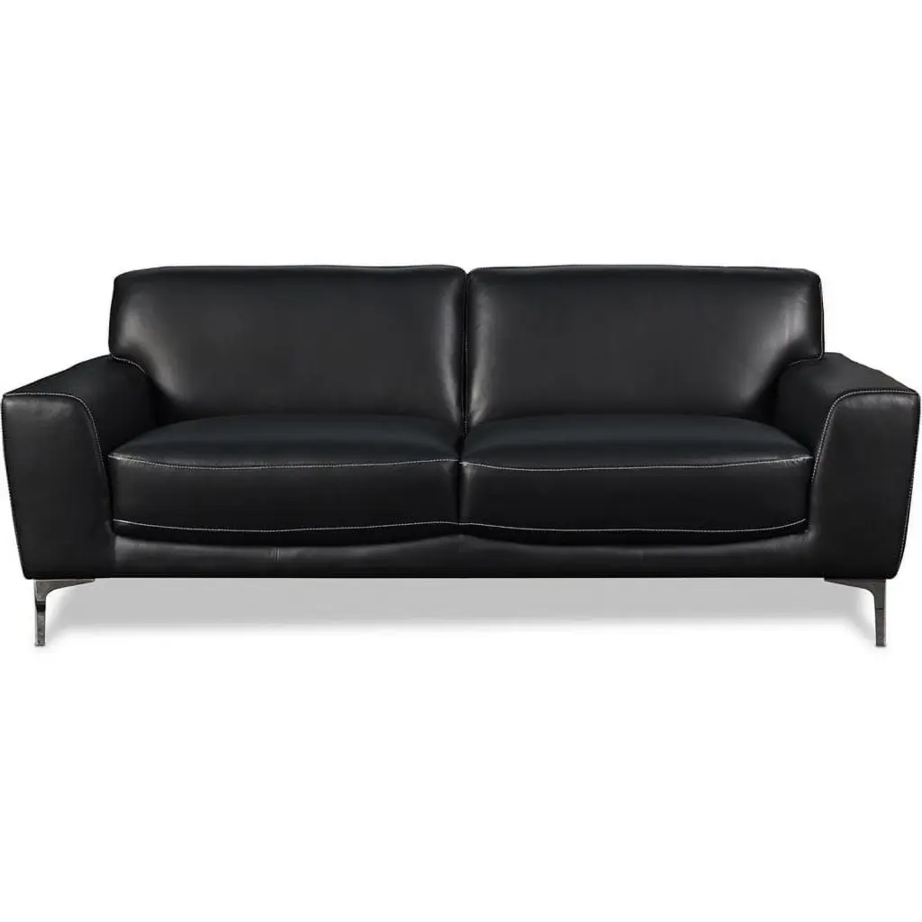 Pemberly Row Modern Black Italian Leather Upholstered Sofa