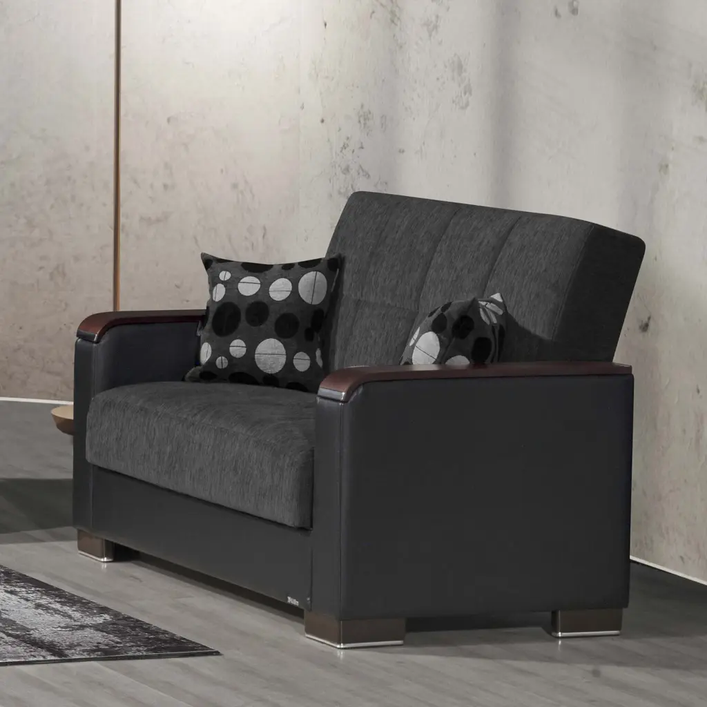 ARMADA X Loveseat 318 Dark Gray and Black PU Leather Modern Living Room Ottomanson