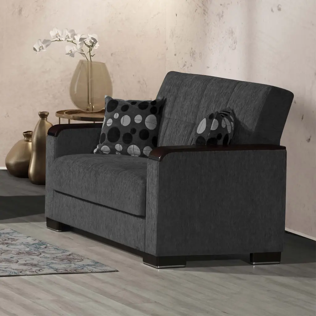 ARMADA X Loveseat 319 Dark Gray and Black PU Stylish Living Room Ottomanson