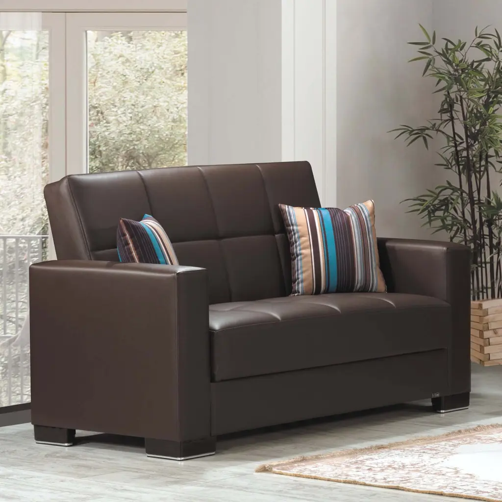 ARMADA Loveseat 16 Brown PU Leather Modern Living Room Ottomanson