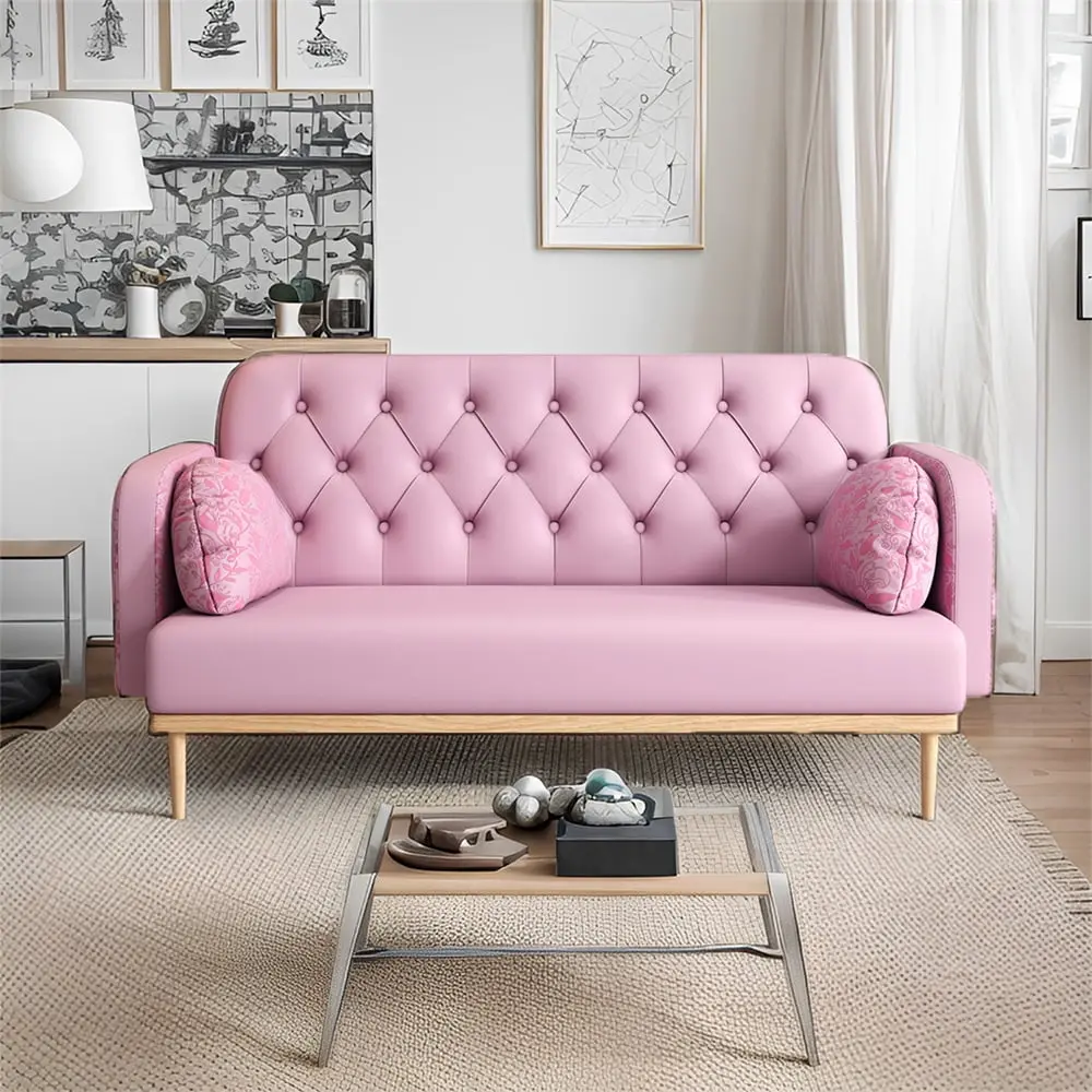 Cfowner 57 Modern PU Leather Loveseat sofa 2 Dumpling-Shaped Throw Pillows Small Sofa Couch Living Room Bedroom Office Lig...