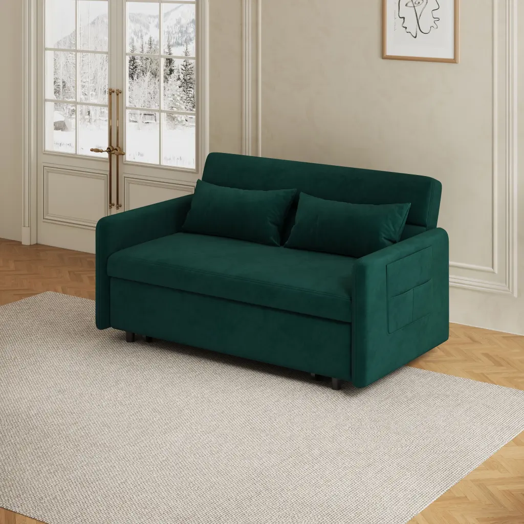 CoSoTower Sofa Pull Out Bed Included Two Pillows 54 Green Velvet Sofa Small Spaces