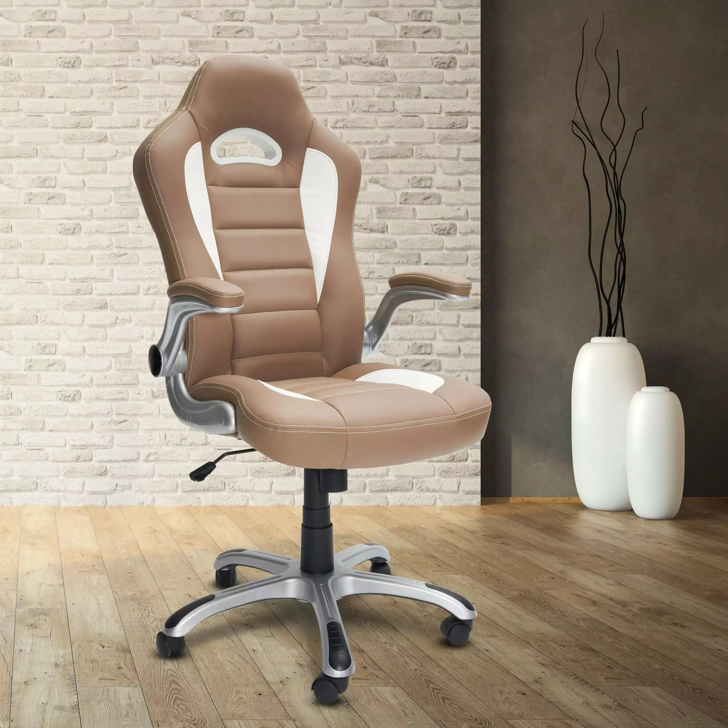 High Back Executive Sport Race Office Chair Flip-Up Arms. Camel unknown
