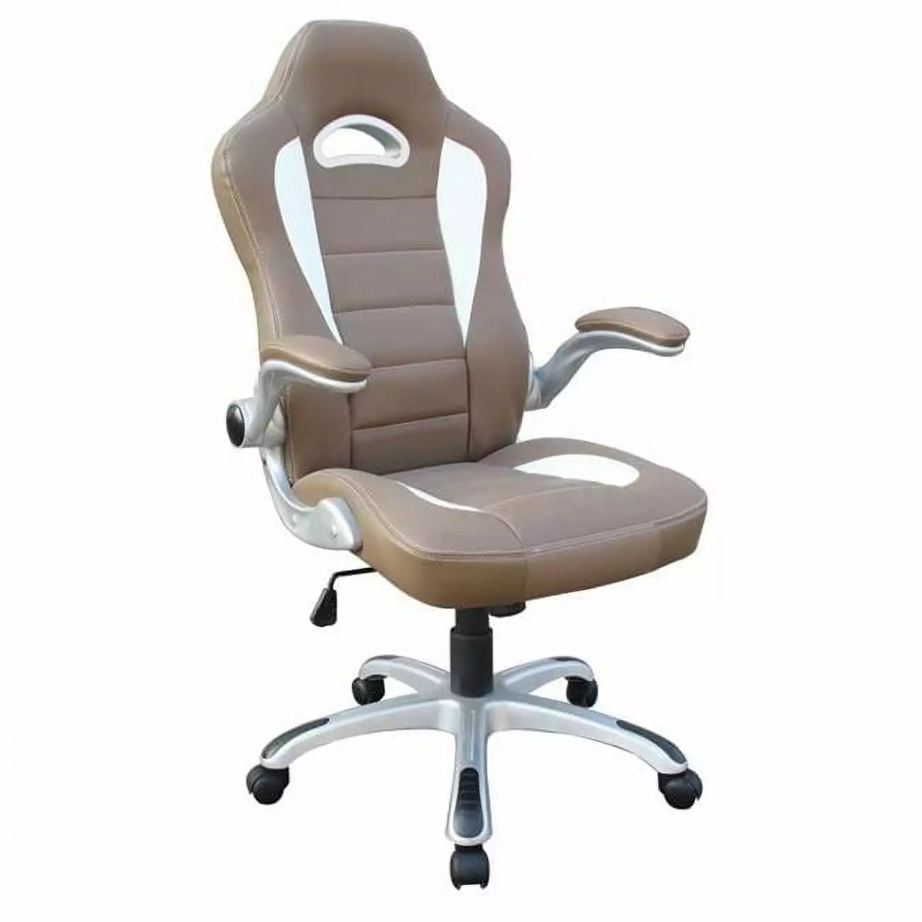 High Back Executive Sport Race Office Chair - 18.25-22 Inch Adjustable Chair Flip-Up Arms Camel Color Back2Basics
