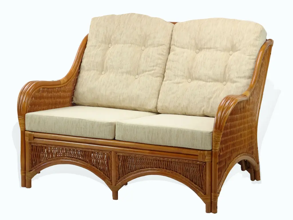 Jam Lounge ECO Natural Rattan Wicker Handmade Loveseat Cream Cushions SK New Interiors
