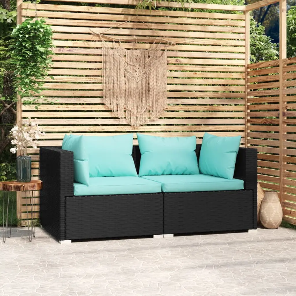vidaXL Patio Loveseat Cushions Black Poly Rattan Outdoor Furniture