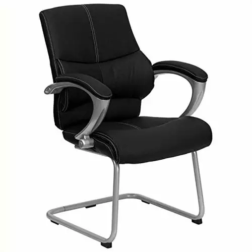 Flash Furniture Black Leather Executive Side Reception Chair Silver Sled Base