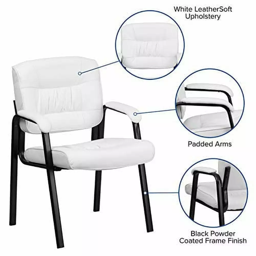 BizChair White LeatherSoft Executive Reception Chair Black Metal Frame TeviRoom