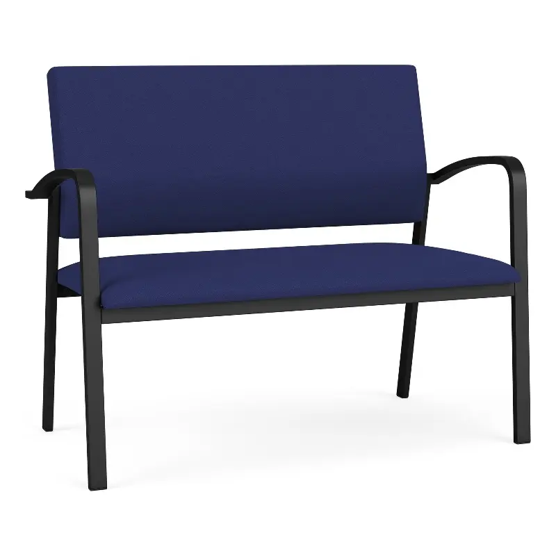 Lesro Newport 2-Seat Fabric Reception Loveseat Blue and Black Office Waiting Areas