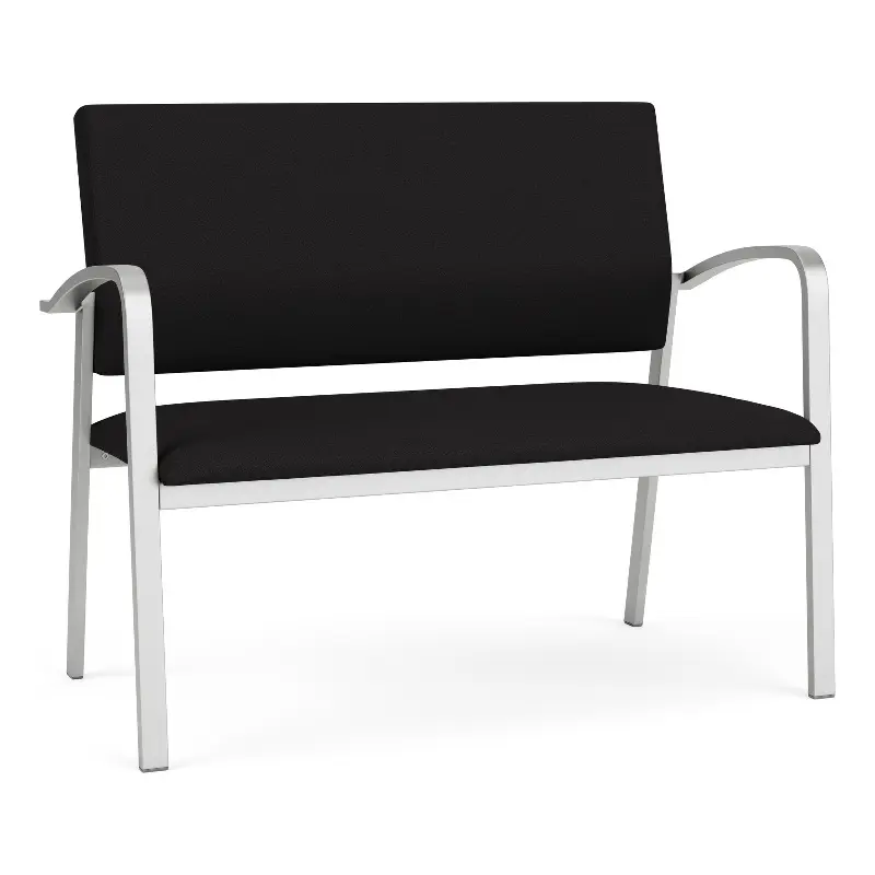 Lesro Newport 2-Seat Fabric Reception Loveseat Black and Silver Professional Spaces