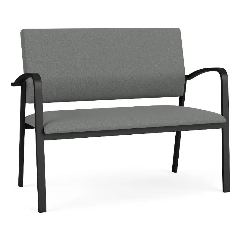 Lesro Newport 2-Seat Fabric Reception Loveseat Gray and Black Corporate Settings