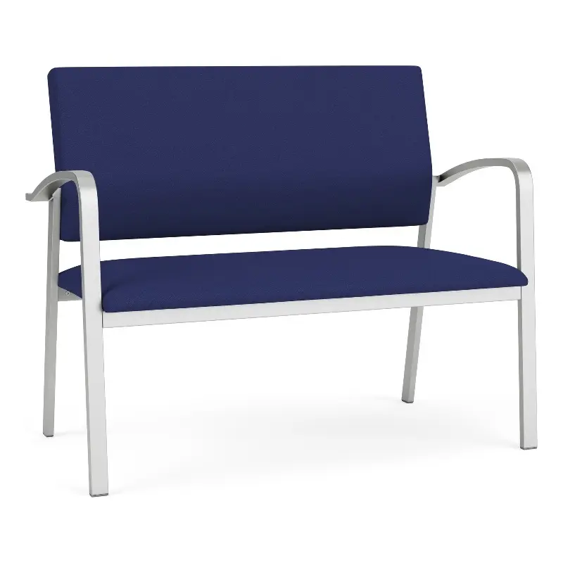 Lesro Newport 2-Seat Fabric Reception Loveseat Blue and Silver Stylish Offices