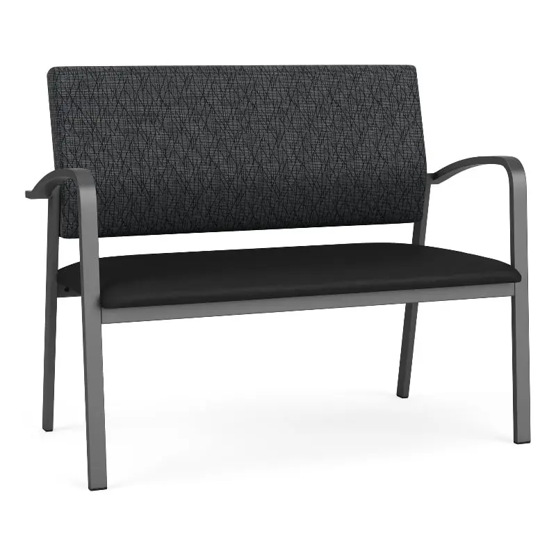 Lesro Newport 2-Seat Polyurethane Reception Loveseat Charcoal Black Office Waiting Areas