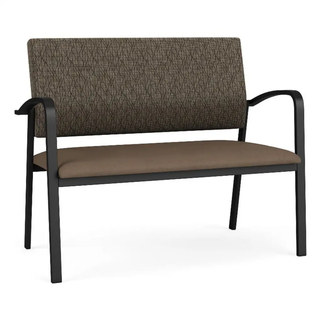 Lesro Newport 2-Seat Polyurethane Reception Loveseat Black Brown Professional Spaces