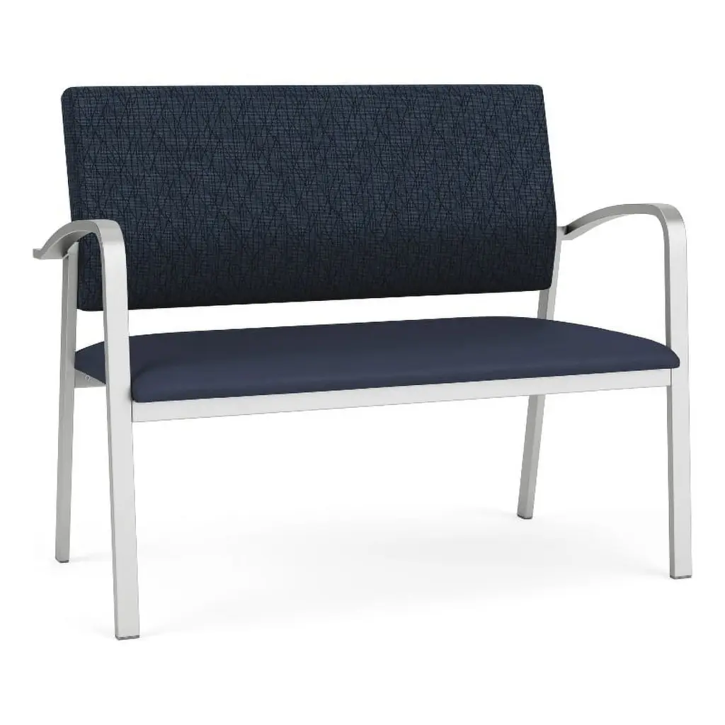 Lesro Newport 2-Seat Polyurethane Reception Loveseat Silver Blue Modern Office Furniture
