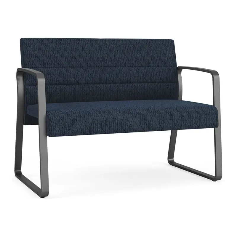 Lesro Waterfall Sled Base Fabric Reception Loveseat Metal Frame Blue