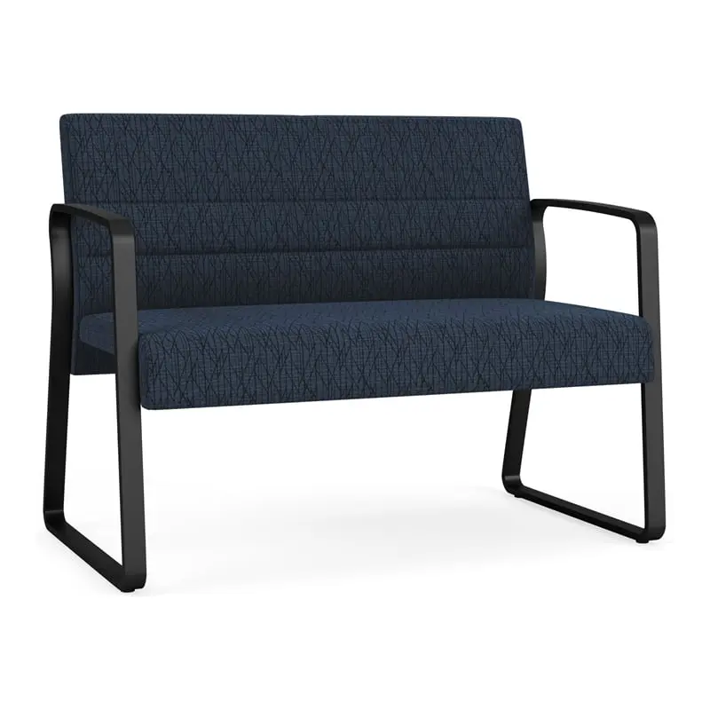 Lesro Waterfall Sled Base Fabric Reception Loveseat Metal Frame Blue Black