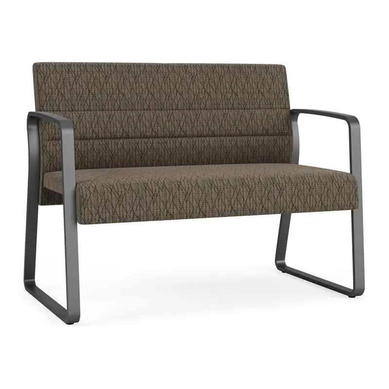 Lesro Waterfall Sled Base Fabric Reception Loveseat Metal Frame Brown