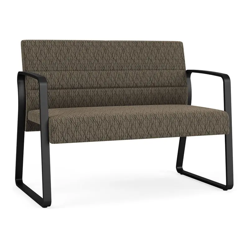 Lesro Waterfall Sled Base Fabric Reception Loveseat Metal Frame Brown Black