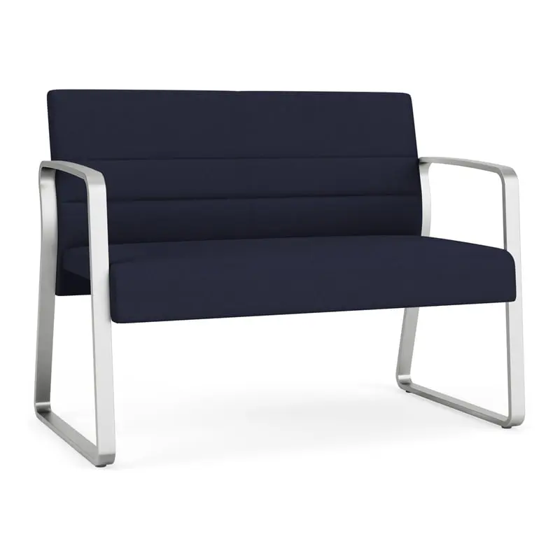Lesro Waterfall Sled Base Polyester Fabric Reception Loveseat Navy Silver Office or Home