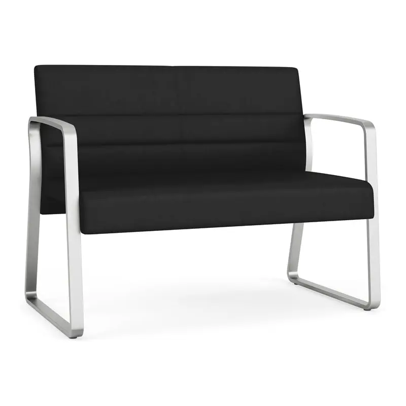 Lesro Waterfall Sled Base Polyurethane Metal Reception Loveseat Black Silver