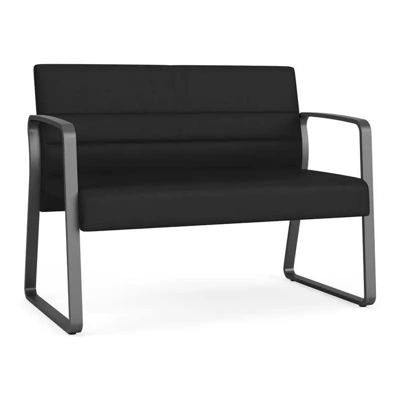 Lesro Waterfall Sled Base Polyurethane Reception Loveseat Black Charcoal