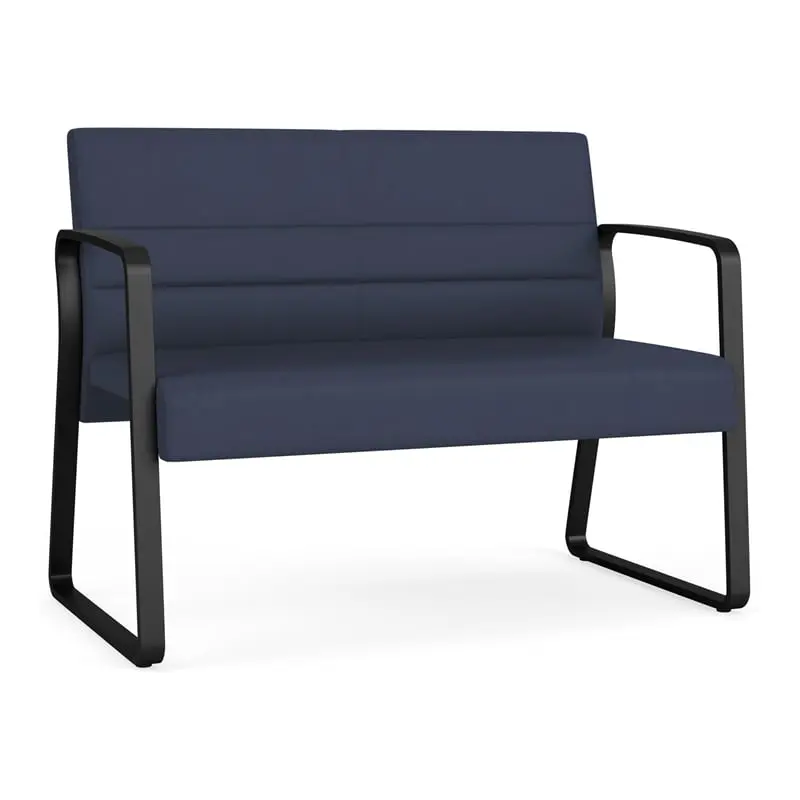 Lesro Waterfall Sled Base Polyurethane Reception Loveseat Metal Frame Blue