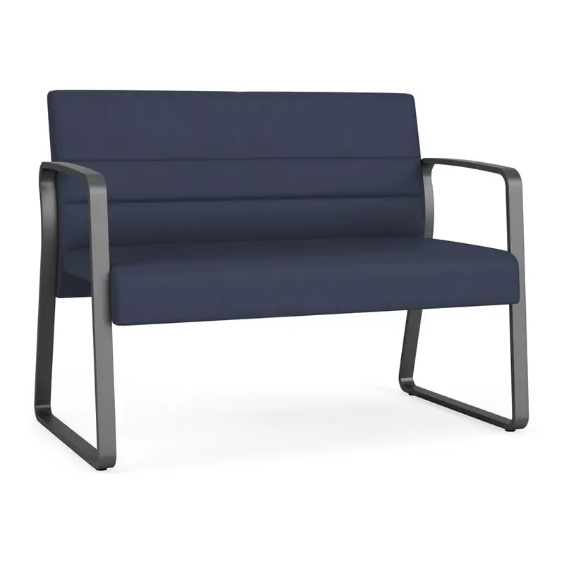 Lesro Waterfall Sled Base Polyurethane Reception Loveseat Blue Charcoal