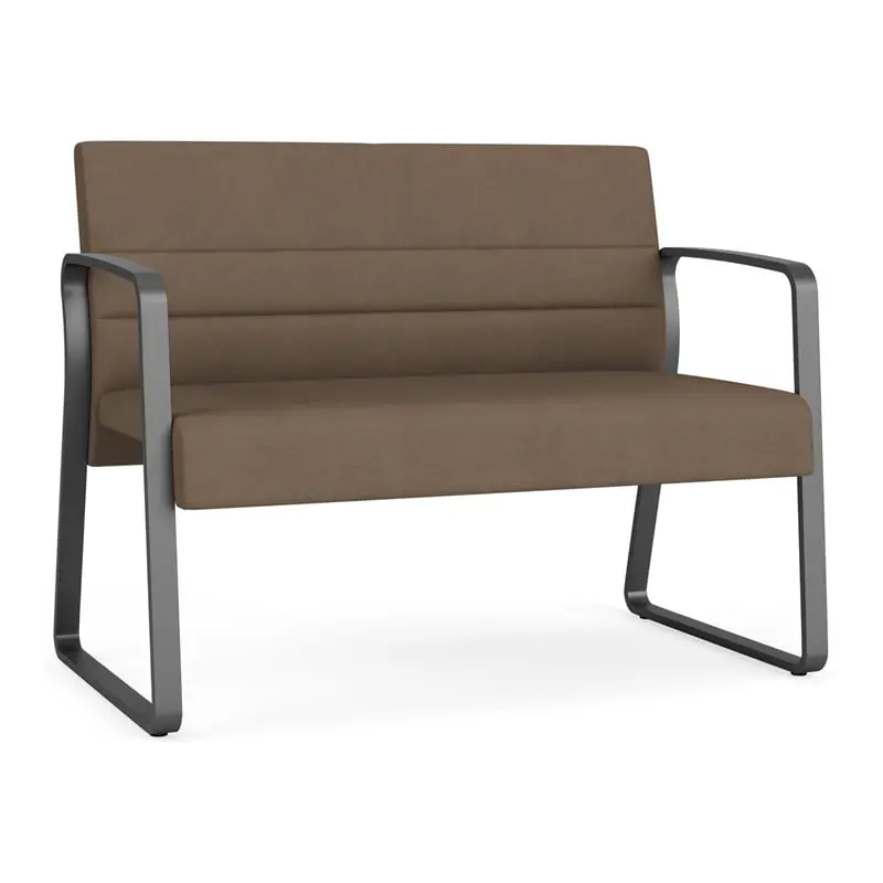 Lesro Waterfall Sled Base Polyurethane Reception Loveseat Brown Charcoal