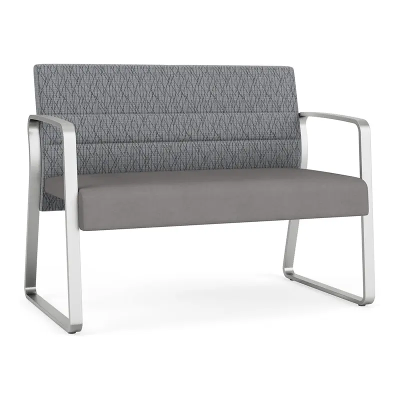 Lesro Waterfall Sled Base Polyurethane Steel Reception Loveseat Gray Silver