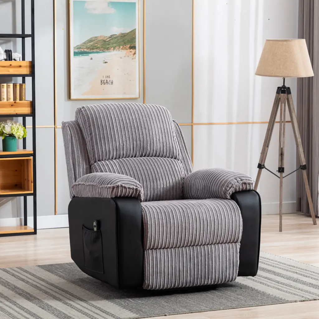 Grey Fabric Recliner Chair Theater Single Recliner Thick Seat And Backrest Suitable Living Room Side Bags Electric Sofa Ch...