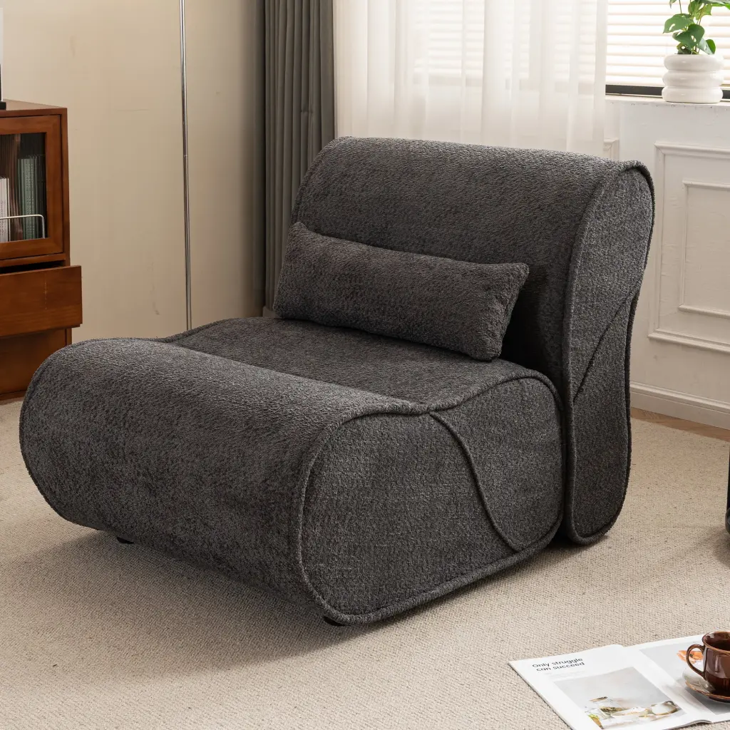 Soft Pellet Velvet Recliner - Comfortable Lounge Chair Waist Pack Padding Modern Design Dark Gray OMCCHK