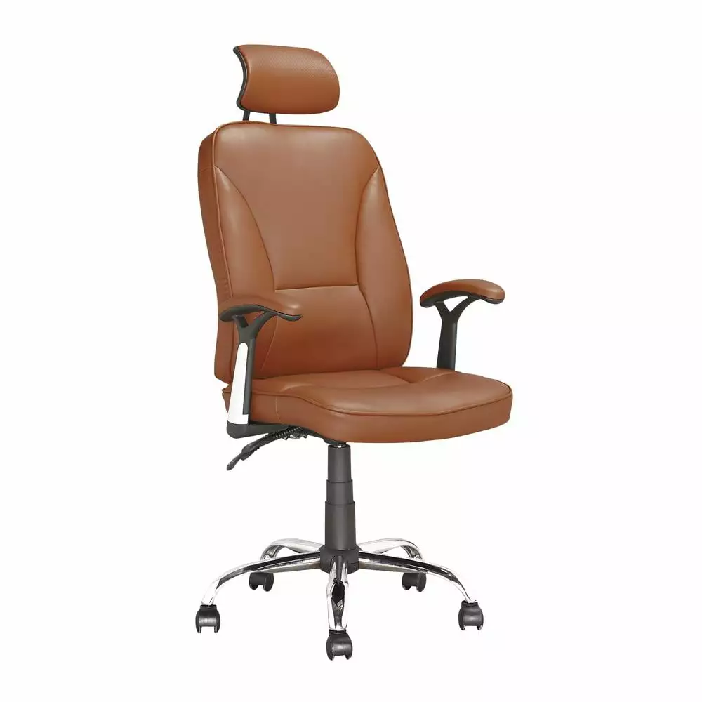 Executive Reclining Office Chair Light Brown Leatherette - Comfortable Desk Chair CORLIVING