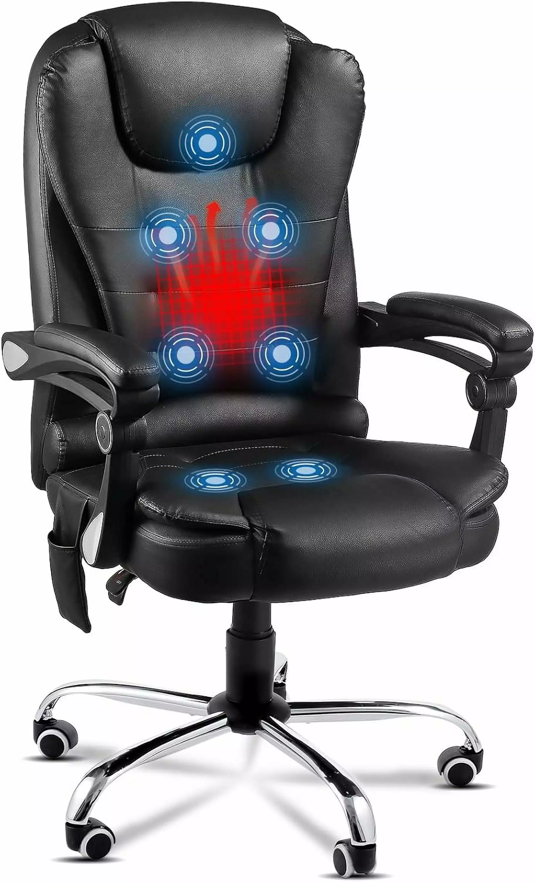 Ergonomic Reclining Office Chair Heat Massage High Back Desk Chair w Adjustable Height Executive Swivel Leather Chair Offi...