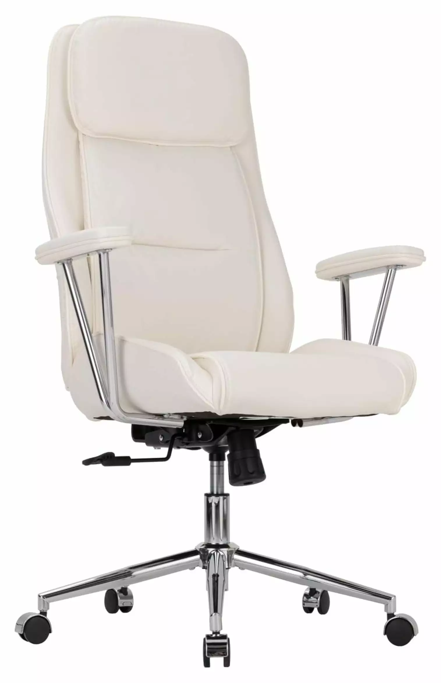 Century Office Modern Executive Chair 55-Degree Reclining High Back and White PU Leather Upholstery Xayoca