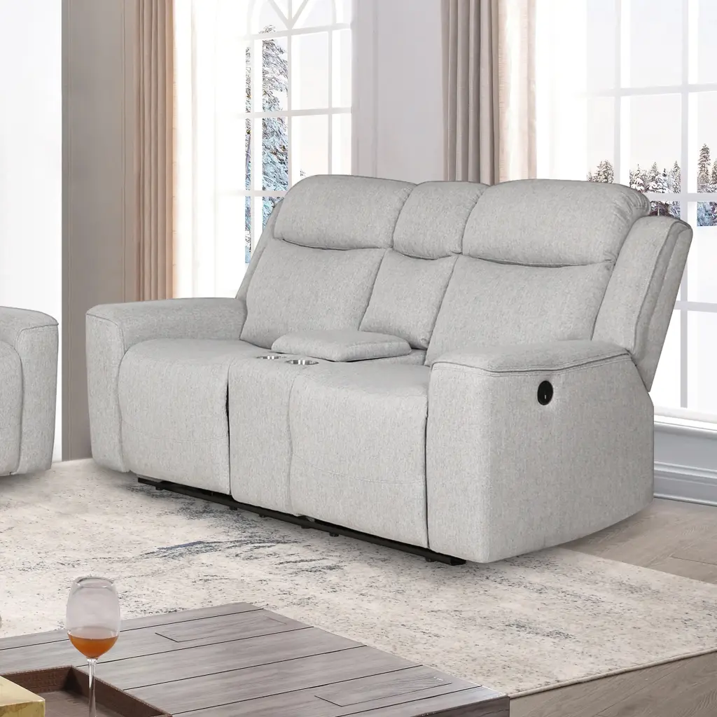 Amelia Collection Contemporary Upholstered Recliner Loveseat Storage Console and Cup Holders White - Modern Functional Sof...